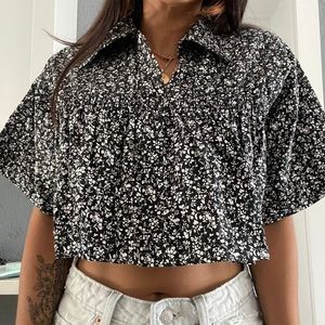 Zara Crop Top Black with white flowers